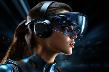 Woman wearing a virtual reality headset Generated with AI