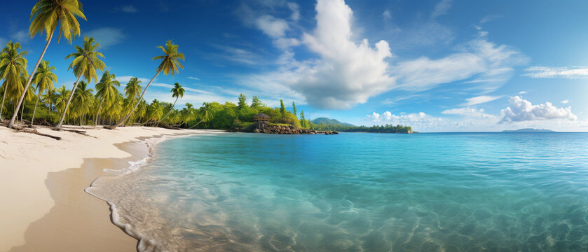 beautiful beach with blue water, summer holidays © Milan