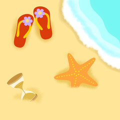 Summer sea beach with starfish flip flop and sand glass wallpaper