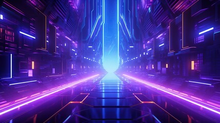 Dark Modern Sci-Fi Futuristic Neon Glowing Blue And Purple