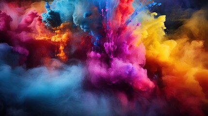 Dust color powder exploding on black background abstract art