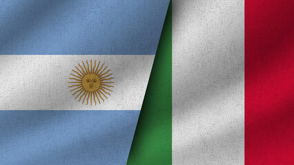 Italy and Argentina Realistic Two Flags Together, 3D Illustration