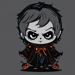 cute child in a halloween vampire costume, vector, illustration, white background