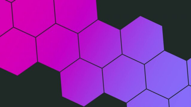 Purple hexagons pattern on black gradient, motion abstract corporate, business and geometric style background