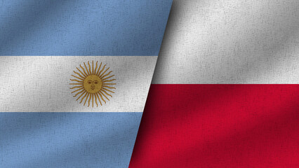 Poland and Argentina Realistic Two Flags Together, 3D Illustration