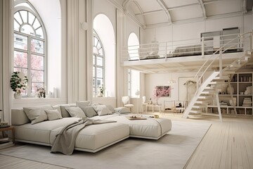 A spacious white living room Generative AI
