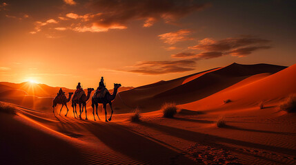 Fototapeta na wymiar Captivating Sahara Desert, camel, caravan, breathtaking landscape, Generative AI illustration