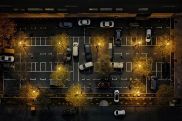 Aerial view of parking lot in illuminated residential Generative AI
