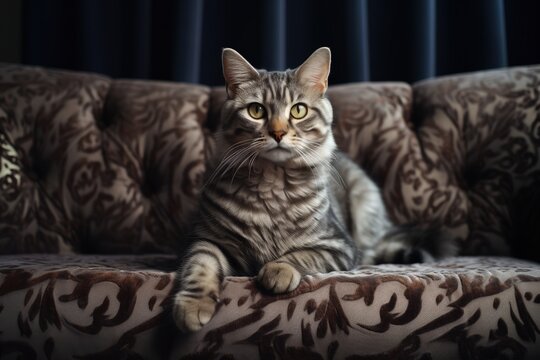 Computer-generated depiction of a cat on a sofa Generative AI
