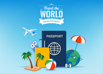 Travel and tourism concept. Advertising template. Vector