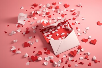 Open letter for Valentines Day on pink background 
 Generative AI
