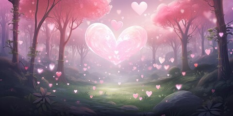 heart background A digital illustration of a heart background  whimsical forest filled with enchanted hearts  Generative AI Digital Illustration Part#060723