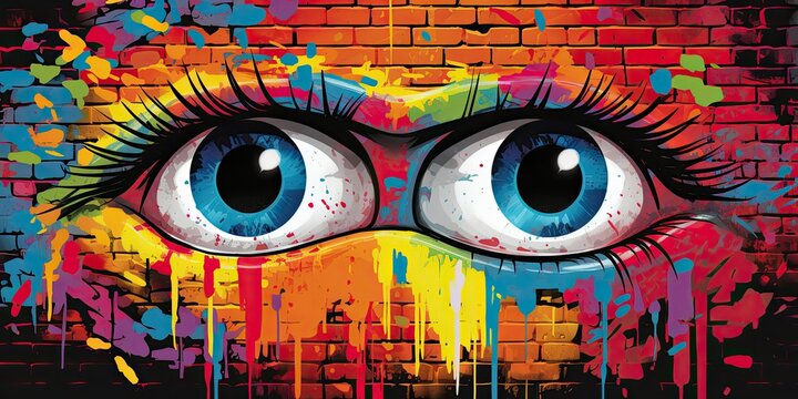 cartoon eyes an illustration of cartoon eyes playful eyes peeking through a brick wall, vibrant color palette Generative AI Digital Illustration Part#060723