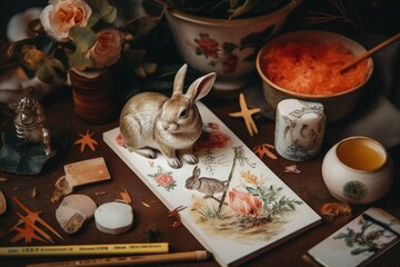  Set of lucky items for the year of the Rabbit drawn 
 Generative AI