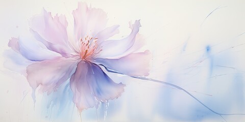 single flower drawing watercolor painting of a delicate single flower flowing strokes and subtle color transitions Generative AI Digital Illustration Part#060723
