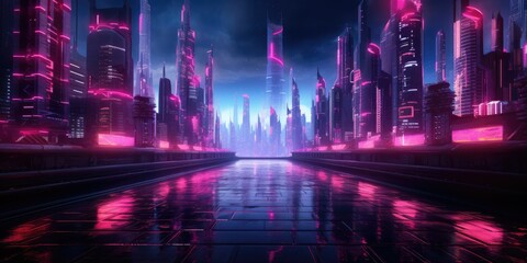 hot pink background  futuristic cityscape at night Generative AI Digital Illustration Part#060723