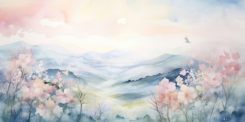 Fototapeta na wymiar cool wallpaper watercolor painting of a cool wallpaper with soft and blended washes of pastel colors Generative AI Digital Illustration Part#060723