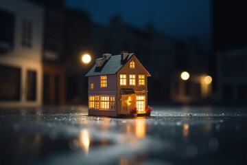 Fototapeta na wymiar Housing scheme and real estate concept, Mini house toy, generative ai