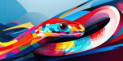 snake drawing digital illustration of a snake bold shapes and vibrant colors, emphasizing the snake's sinuous Generative AI Digital Illustration Part#060723
