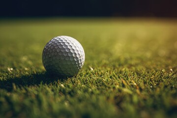 Golf ball viewed from a side angle on a putting green Generative AI