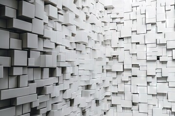 Futuristic white wall with 3D mosaic tiles creating 
 Generative AI
