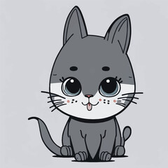 cute grey cat cartoon, vector, illustration, white background