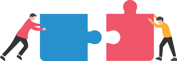 Solution and teamwork to solve problems, Cooperation or collaboration to succeed in work, Business people connect jigsaw to work together


