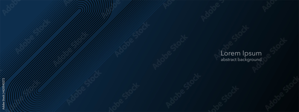 Poster abstract blue glowing geometric lines on dark blue background. modern diagonal background of rounded