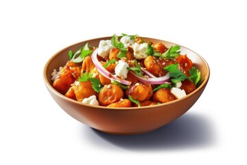 chana chaat simple isolated white background hyperrealism photography