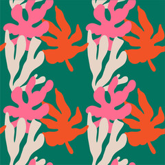 Fototapeta na wymiar Modern tropical floral pattern. Colorful abstract contemporary seamless pattern. Hand drawn unique print.