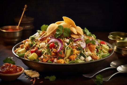 chana chaat simple isolated white background hyperrealism photography