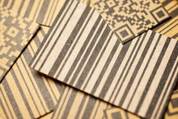 Close-up of a barcodes and qr codes printed on cardboard