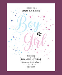 Gender Reveal Party Invitation Vector Design, Boy or Girl Card Template