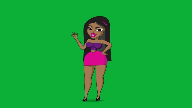 Animated cartoon character of a girl waving her hand to greet the audiences