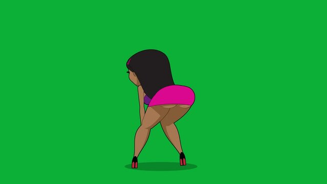 Animated cartoon character of a sexy girl doing twerking dance