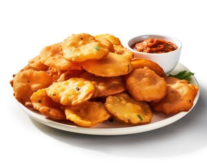 Fototapeta premium a plate of hyperrealistic Puri Bhaji takes center stage on a pristine white background