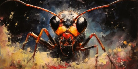 ant face oil painting of an ant's face depicts a richly textured and highly detailed portrayal Generative AI Digital Illustration Part#060723