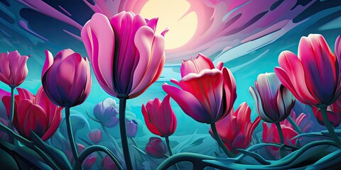 tulipanes  an illustration of tulipanes featuring vibrant petals reaching towards the sky, captured in surreal hues Generative AI Digital Illustration Part#060723