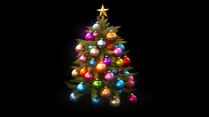 Christmas decorations with tree branches and baubles isolated on white background. Generative Ai