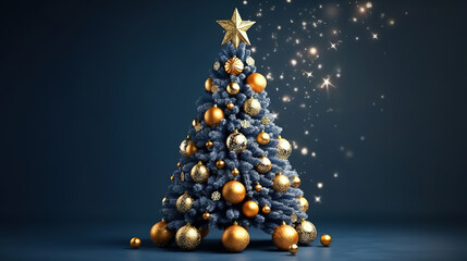 Big beautiful christmas tree decorated with beautiful shiny baubles. Generative Ai