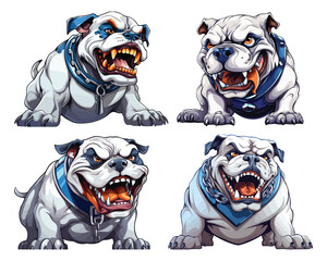 Set of angry bulldog mascot cartoon character vector illustration