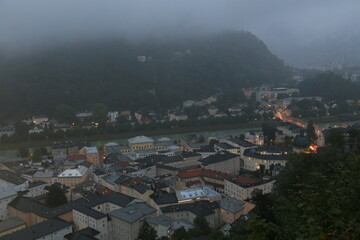 Aerial view of a city in the rain, Austria