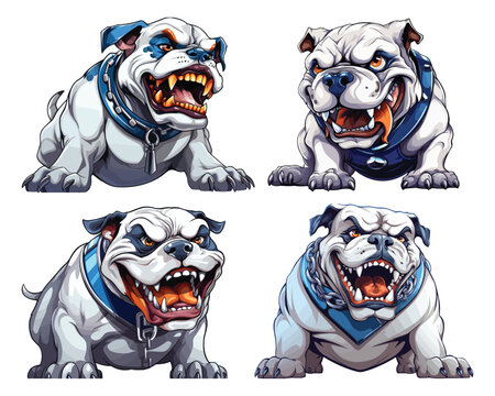 Set of angry bulldog mascot cartoon character vector illustration