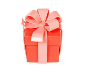 Red gift box with pink ribbon and bow 3d render illustration - flying present package.