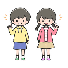 指差しポーズの男の子と女の子