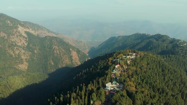 Aerial Panning Up The Lush Green Mountainside Of murree - the queen of mountain, pakistan