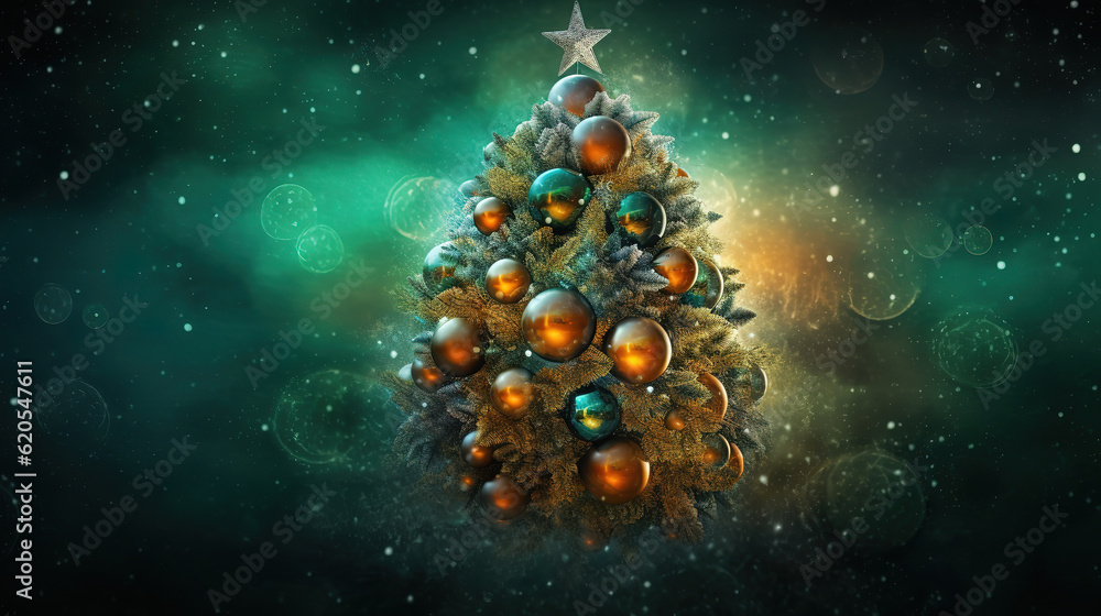 Poster composite image of poster with christmas tree against red snow flake pattern design. generative ai