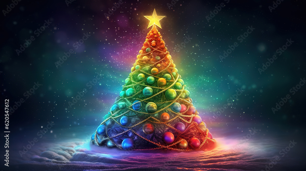 Poster composite image of christmas tree with baubles and star. generative ai