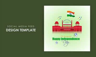 Vector illustration of Indian Independence Day social media story feed mockup template