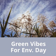 Composition of green vibes for env day text over field